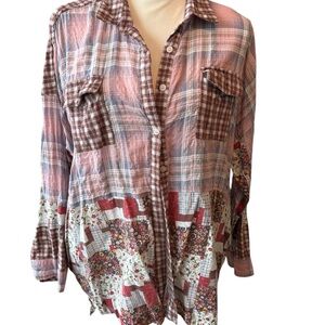 Plaid High-Low Patchwork Button-Up Shirt